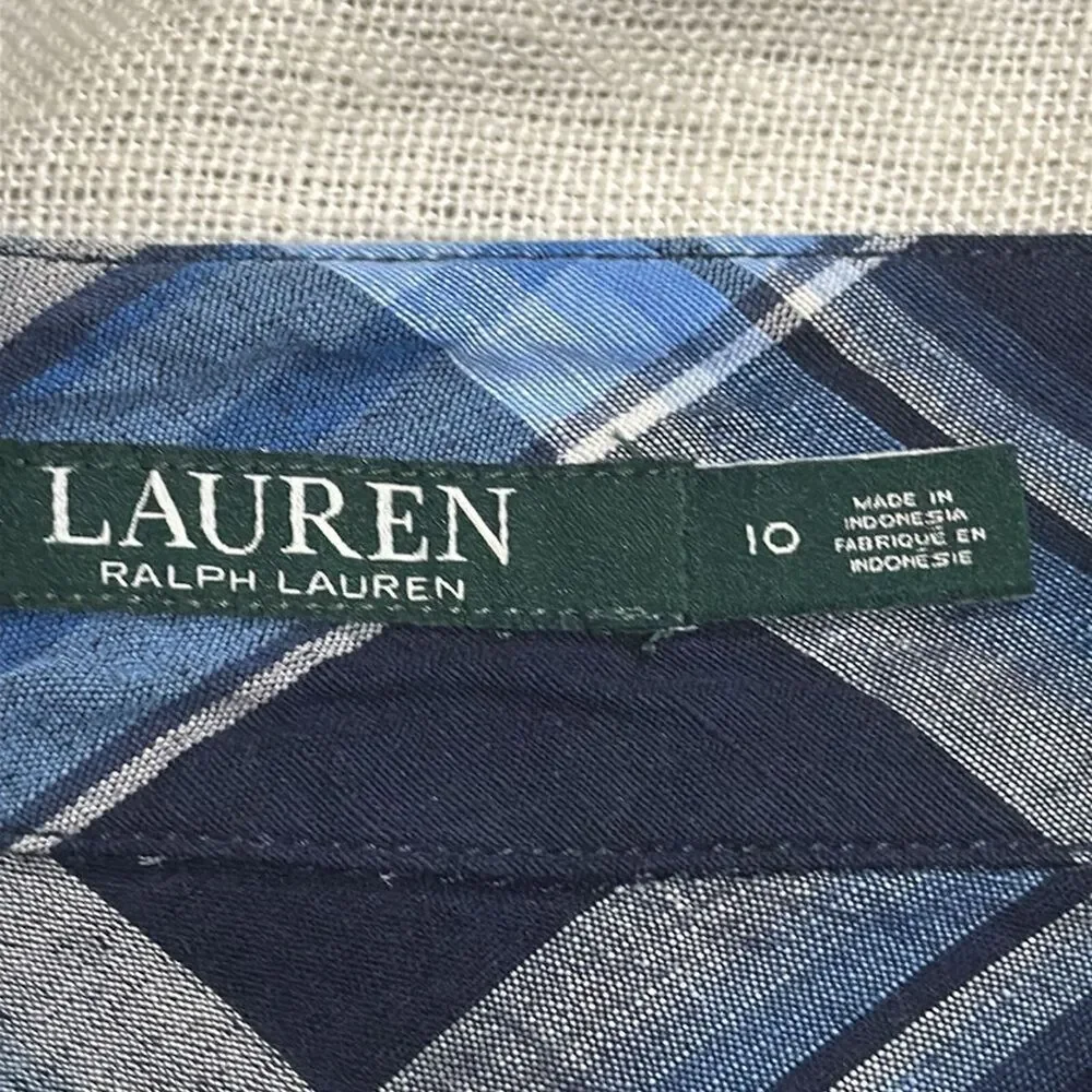 (K2) LAUREN RALPH LAUREN Asymmetrical Ruffle Skirt Navy Blue Midi Skirt, Sz L - Picture 14 of 16